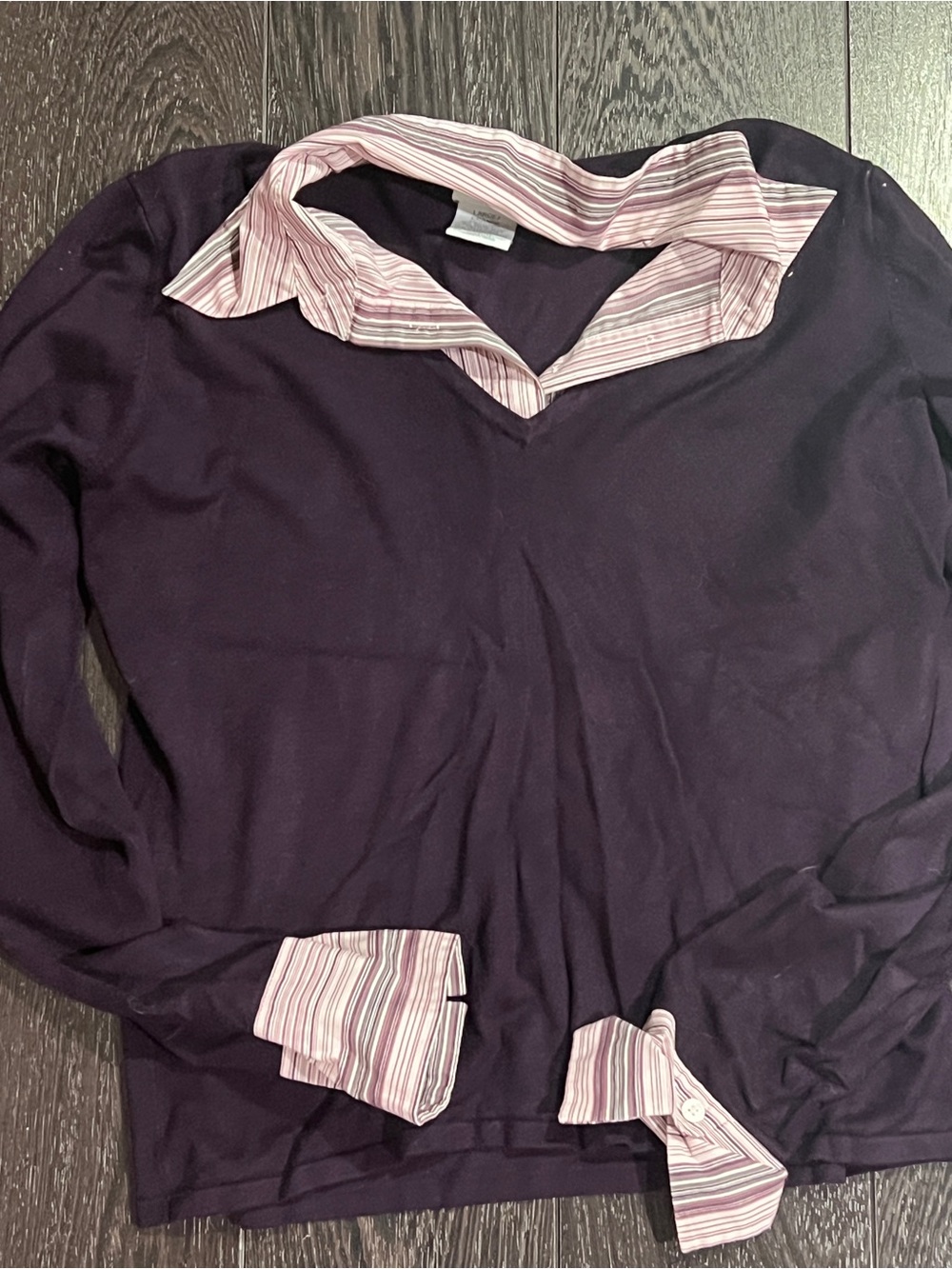 Women's East fifth purple large long sleeve collared top with striped accents